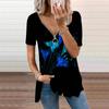 Women's Top Summer New Fashion Blue Tulip Printed Casual Zipper V-neck Short Sleeve Top