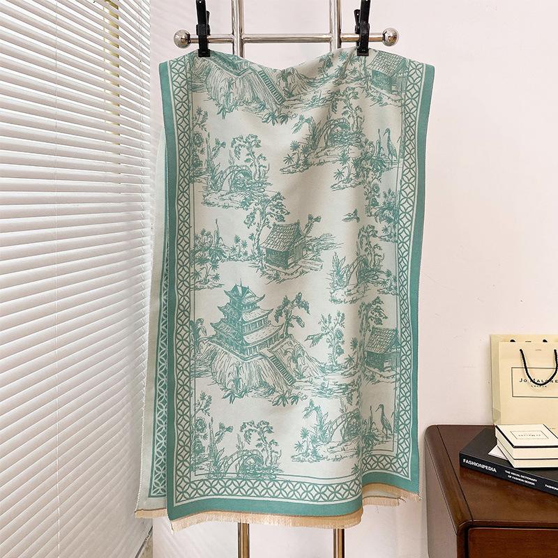 Antique Winter Warm Fashion Advanced Sense Age-Reducing Scarf Literary And Retro Double-Sided Shawl Cape Versatile Scarf Women