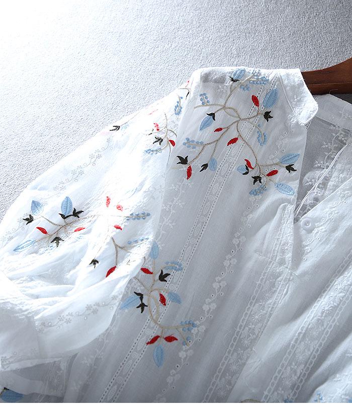 Кружевная вышитая рубашка с V-образным вырезом, стройнящая фигуру, для женщин - летняя повседневная, с завышенной талией, со средним рукавом