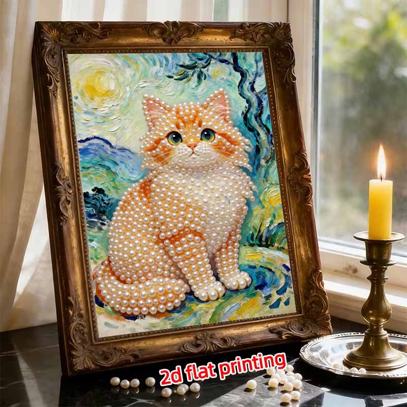 DIY холст для жемчужной живописи с изображением кота, блестящий 3D-набор для создания картин из бусин, творческое хобби для декора стены гостиной