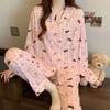 Fashion Elegant Dachshund Print Women's Pajamas Sweet Pink White Plaid Homewear Spring Milk Silk Nightwear
