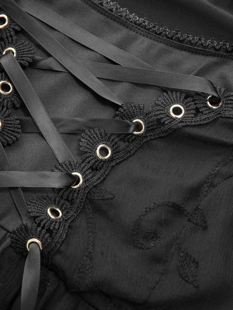 Rosegal Женская блузка большого размера в готическом стиле с вышивкой в виде звезд, шнуровкой, открытыми плечами и расклешенными рукавами, повседневный топ