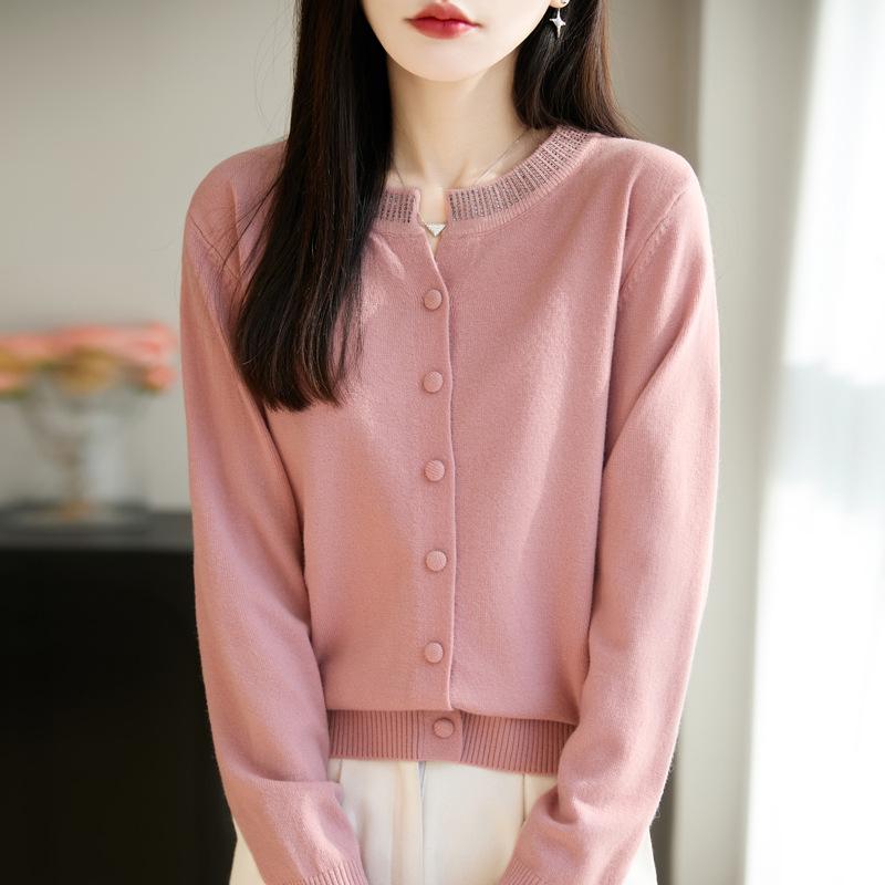 2026 Autumn Women's Button-Up Round Neck Knit Cardigan Sweater