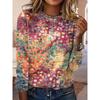 [Plus Size Random Print Tee] Plus Size Casual T-shirt, Women's Plus Random Print Long Sleeve Round Neck Slight Stretch T-shirt