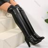 Fashion High-heeled Over-the-knee Leather Boots Women Spring Autumn Black Sexy Pointed Toe Side Zip Long Boots Chunky Heel Bota Feminina