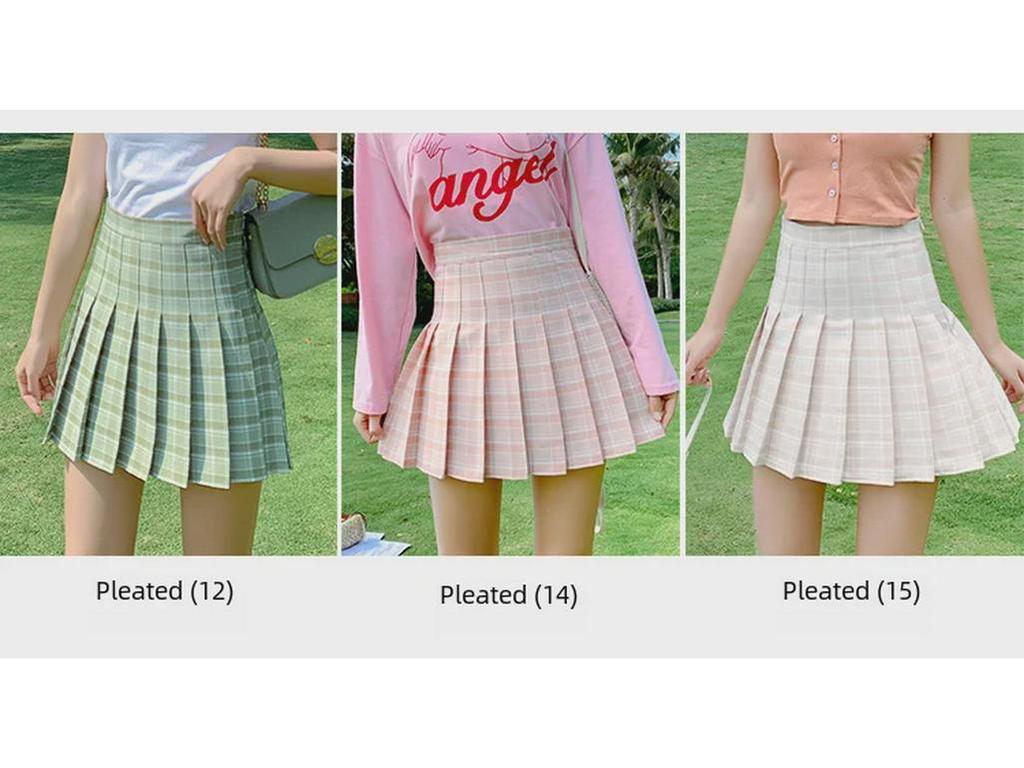 2025 Женская юбка-трапеция в клетку с высокой талией в корейском стиле в складку - летняя короткая юбка-солнцезащита