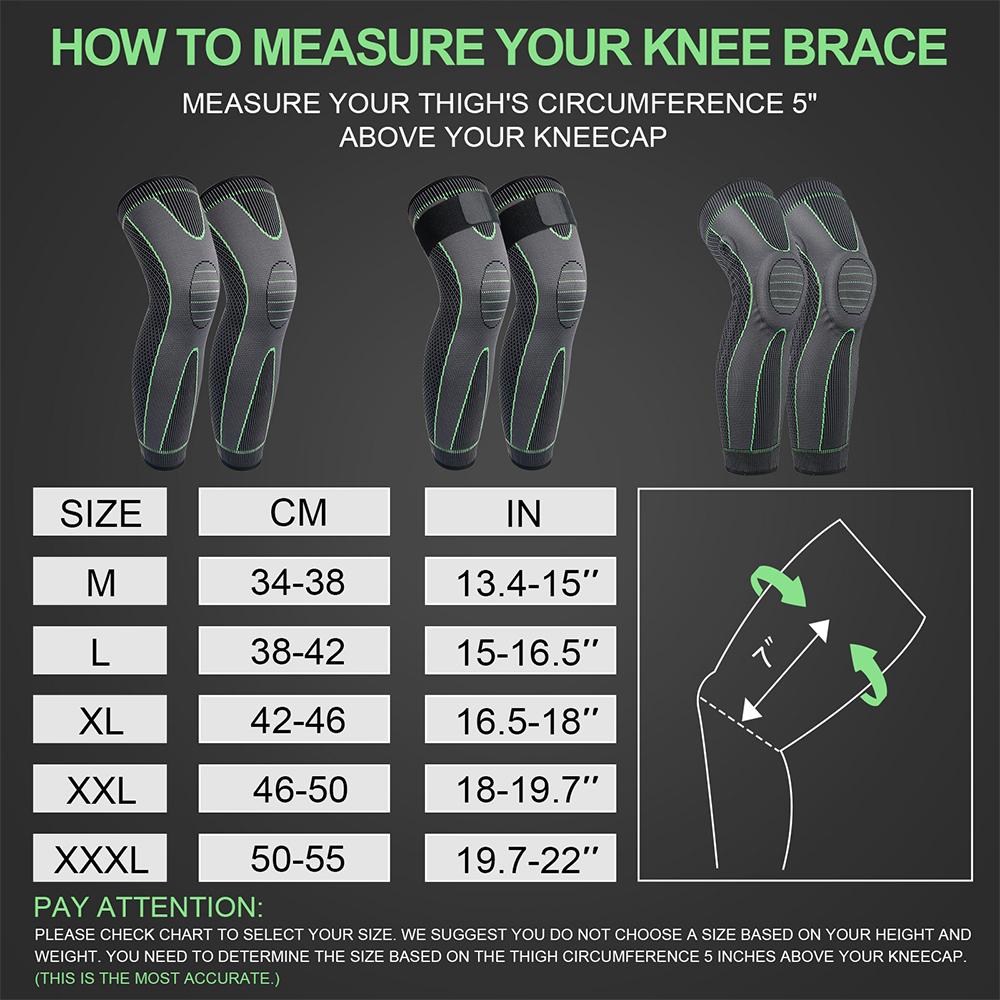 1pc Gym Sports Full Leg Compression Sleeves Knee Braces Support Protector Pads Weightlifting Arthritis Joint Pain Relief Muscle Tear