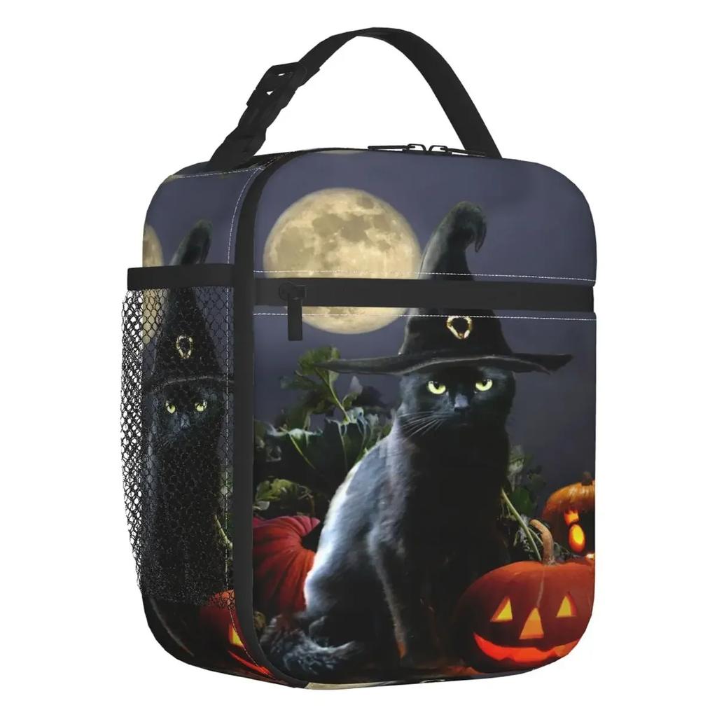 Black Cat Insulated Lunch Bag for Women Leakproof Autumn Pumpkin Coffee Thermal Cooler Lunch Box Office Work School
