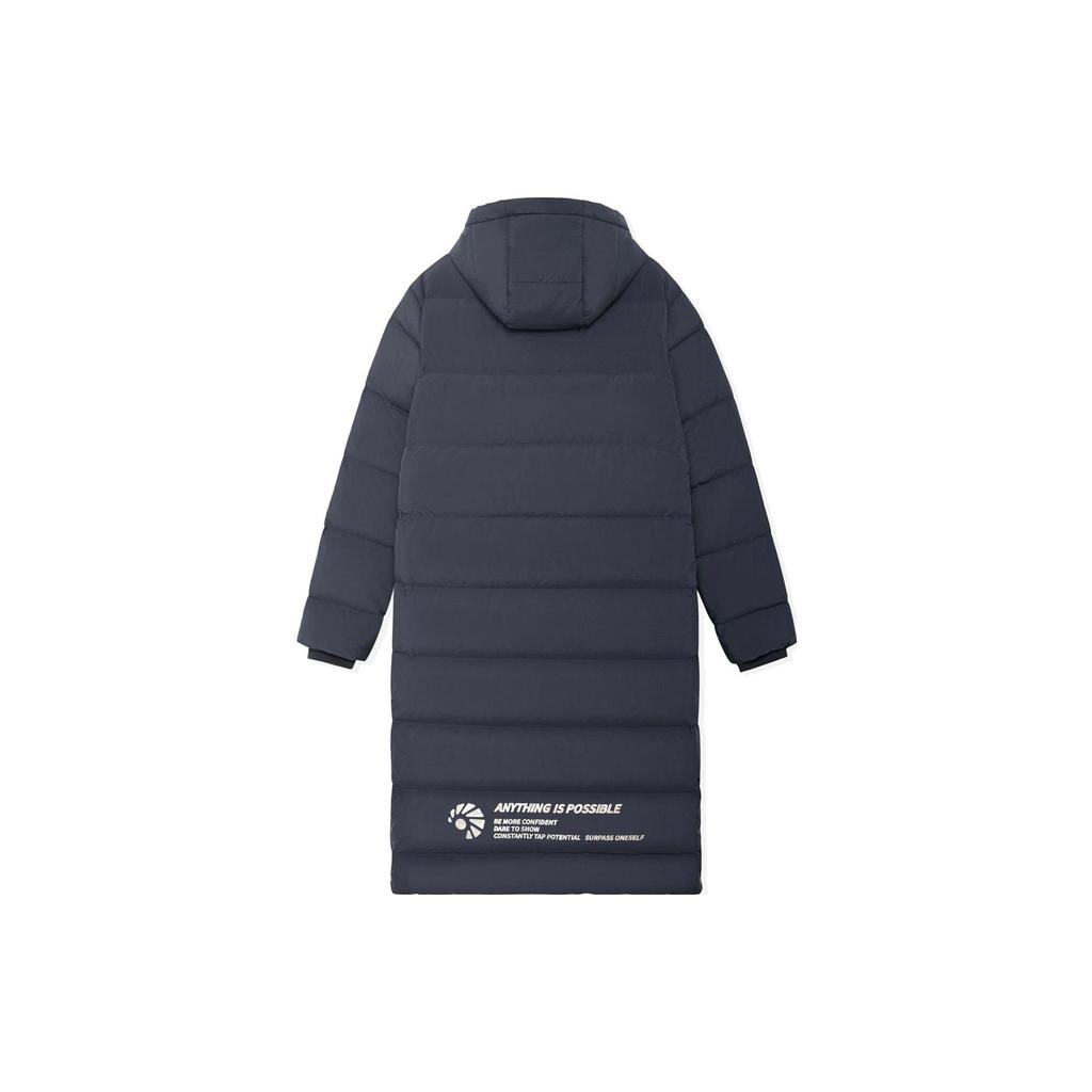 Li Ning Badminton Series Logo Print National Flag Pattern Long Hooded Down Jacket Winter Men Outerwear Black AYMS209-3