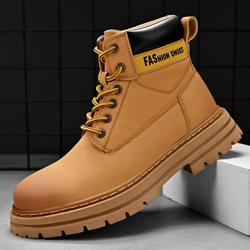 Осень и зима новая обувь мужская рабочая с высоким берцем большого размера из натуральной кожи ревеня ботинки Мартина с хлопком для сохранения тепла