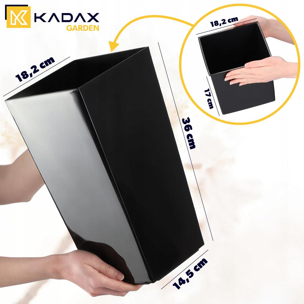 KADAX Flowerpot + Insert 18x36cm Tall Black Gloss