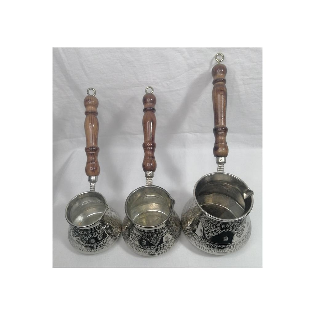 Медный набор из 3-х кофейников ручной работы с деревянной ручкой, модель винограда