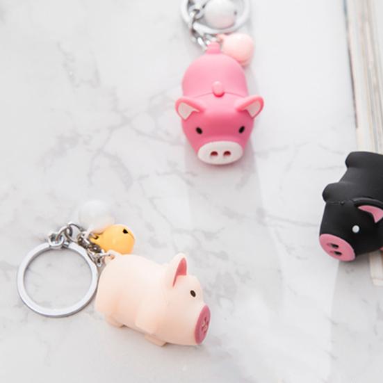 Брелок для ключей Yousheng Cartoon Pig с колокольчиками, светодиодными лампами, подвеской-брелоком со звуковыми эффектами, подарок на Новый год и день рождения
