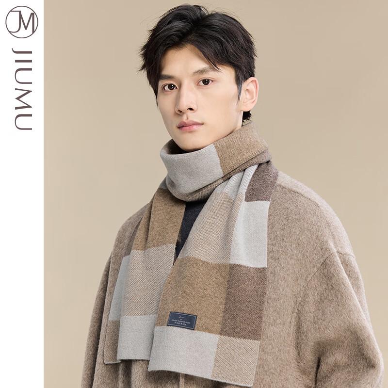 JIUMU Men's Warm Plaid Sheep Wool Scarf