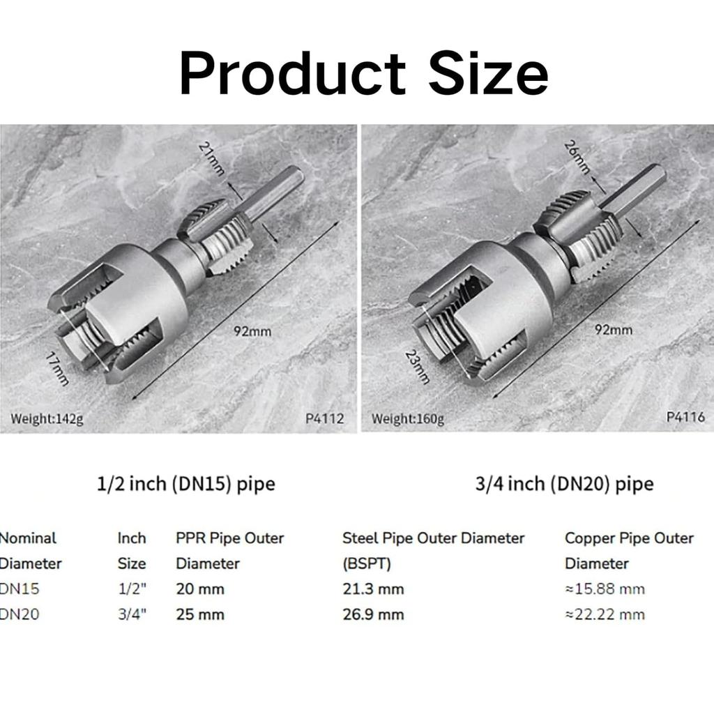 Интегрированный инструмент для нарезания внутренней и внешней резьбы, инструмент для нарезания резьбы ПВХ для электродрели, 1/2" (DN15) 3/4" (Ду20) Инструмент для перенарезки резьбы труб,