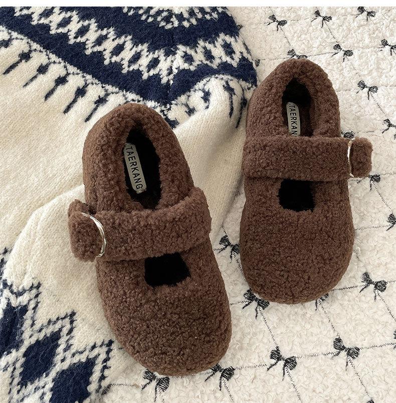 Модные темпераментные белые маленькие ароматные ветряные бархатные пушистые туфли на плоской подошве женские 2025 новые зимние теплые хлопковые туфли Мэри Джейн