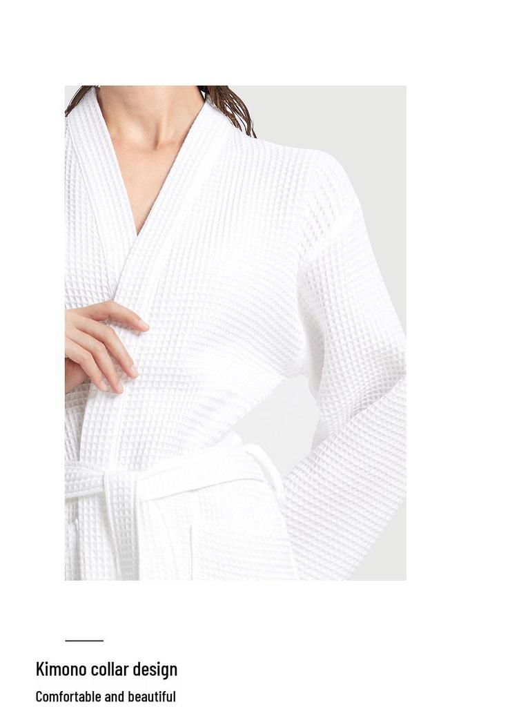 Hotel Inn All-Cotton Waffle Bathrobe with Reversible Collar - Perfect for Four Seasons, Hot Springs, and Salons - White Robe