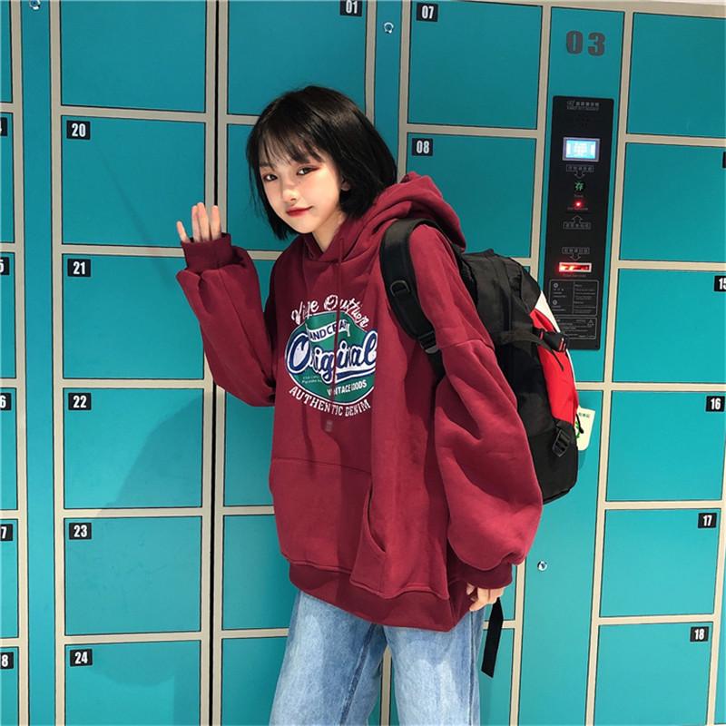 Women Long Sleeve Hooded V Neck Loose Pullovers Female Tops Solid Color Sweatshirts