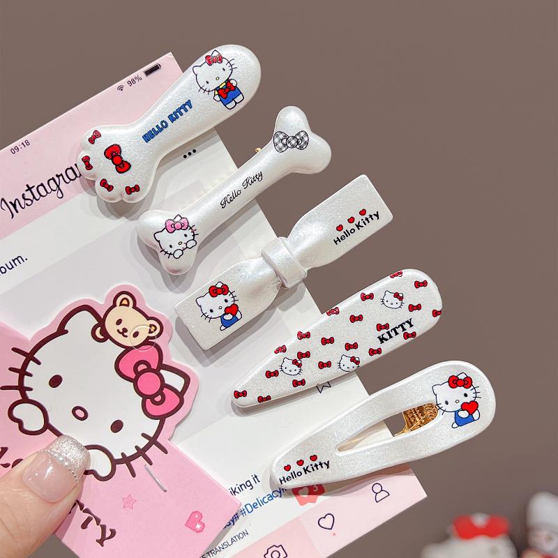 2/5 шт. Заколки для волос Hello Kitty, Треугольные волнистые заколки, Заколки-уточки, Аксессуары для волос, Милые и крутые, Серебристые кошки, Каваий
