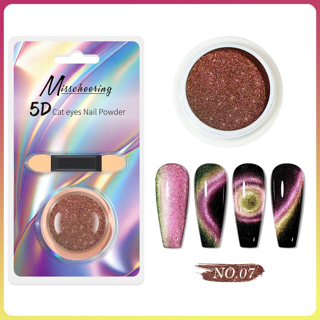 5D Magic Mirror Effect Cat Eye Powder Magnetic Nail Glitter Pigment Manicure Holographic Chrome Dust Can Use With Polish Gel