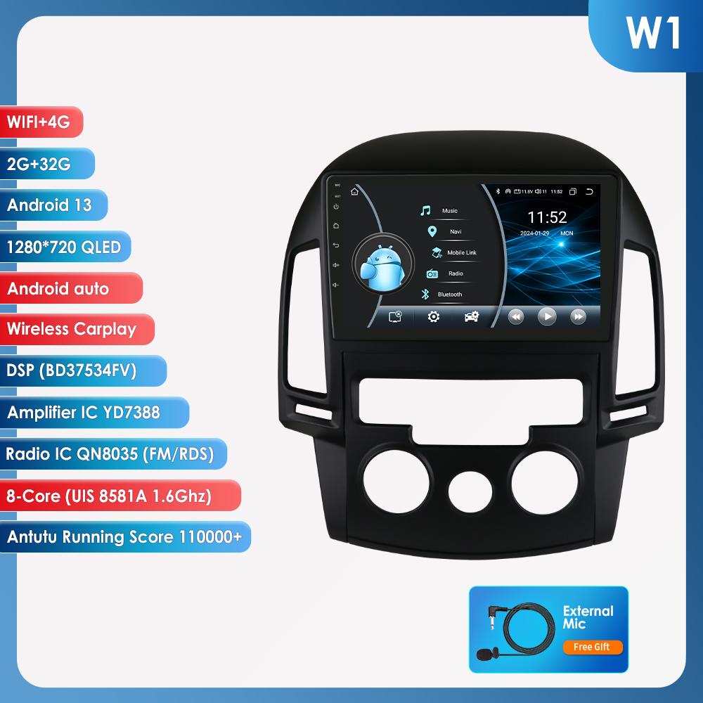 Hizpo Carplay 4G Cam Android 13 Автомобильное радио для Hyundai I30 2006 - 2011 Руководство Мультимедиа Видео Плеер GPS 2din Авторадио Интеллектуальный Экран RDS