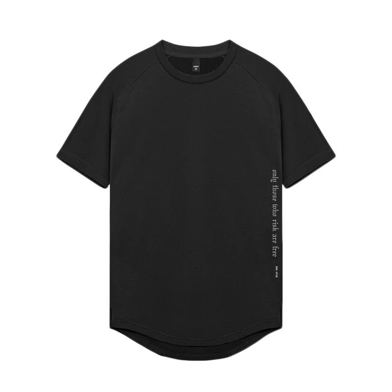 Мужская летняя футболка с коротким рукавом реглан - модный американский молодежный крой с разрезом по низу