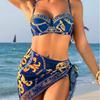 Европейский и американский новый цельный купальник с принтом на спине, женский бикини из трех частей