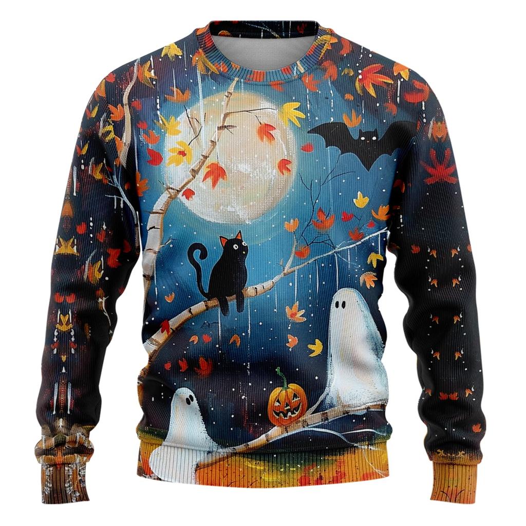Men's Halloween Sweatshirt 3D Ghost Printed Pullover Hoodie Men Women Set Harajuku Fashion Skull Ugly Christmas Sweater Cat Tops