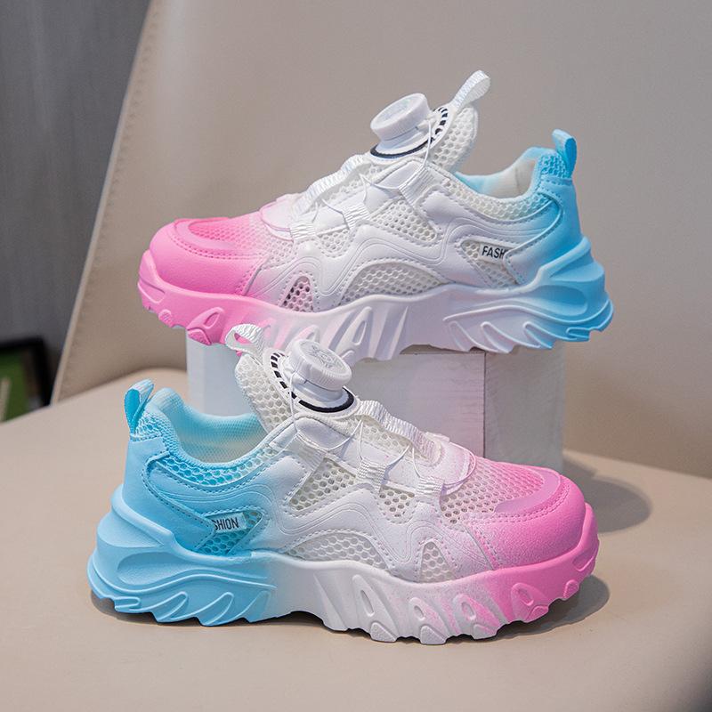 New Children's Sneaker Rotating Button Mesh Breathable Running Shoes
