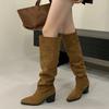 Модная зимняя модель Eilyken, плиссированные женские ботфорты с острым носком, модные панк-квадратные каблуки, длинная обувь, Botas Para Mujer