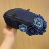 Women Painter Hat 3D Rose Decor Cowboy Artist Hat All Seasons Denim Cap