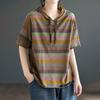 T-shirt for Women Summer Large Size Cotton T-shirt Soft Loose Striped Casual Comfortable Pullover T-shirt Top