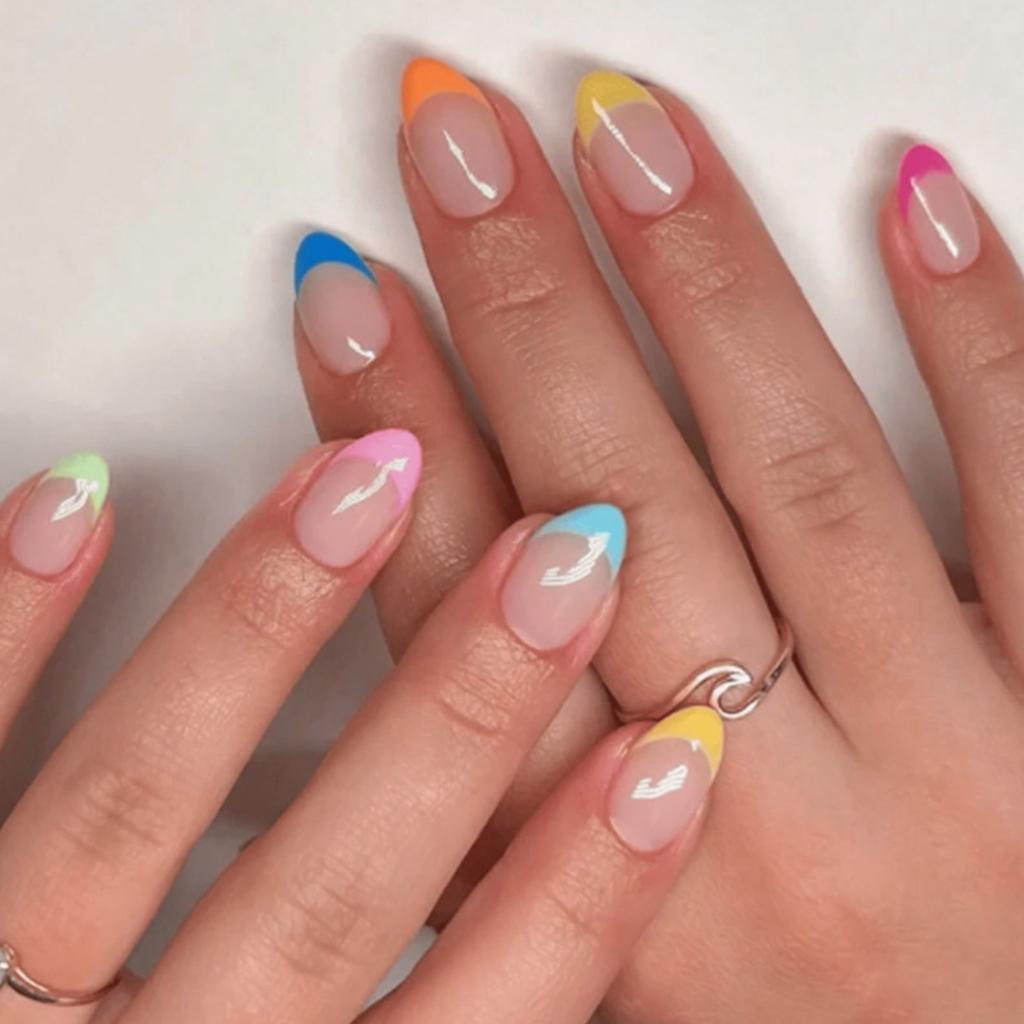 Миндальный пресс на ногтях Глянцевые накладные ногти Наклейки на ногти в 12 размерах 24 шт Французские ногти Советы по самостоятельному украшению ногтей