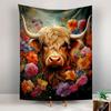 Highland Cow Longhorn Colorful Flowers Wall Tapestry Boho Floral Art Decor for Living Room Bedroom Gift