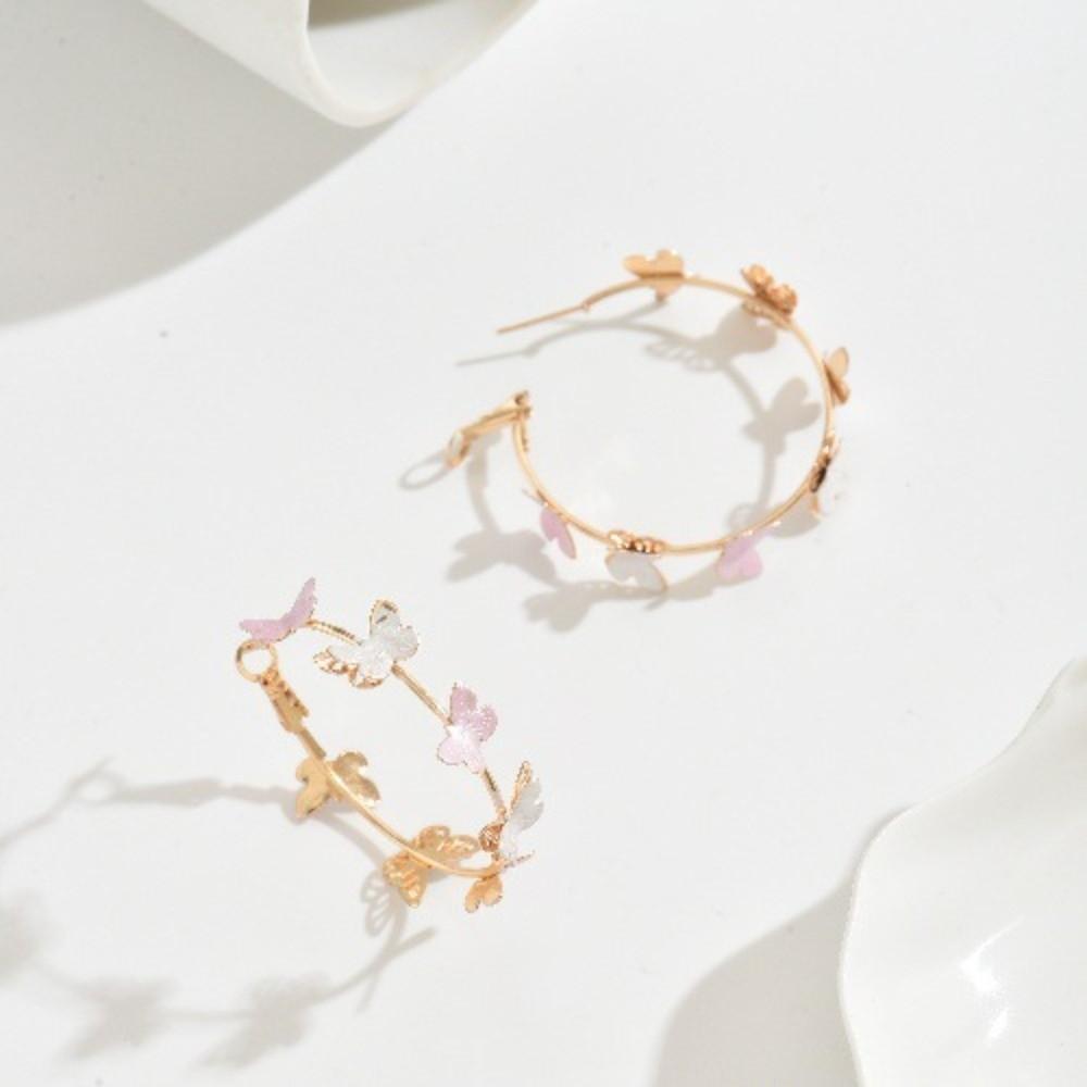 Creative Trendy Butterfly Hoop Earrings Elegant Oil Dripping Round Circle Earrings Geometry Metal Simple Statement Jewelry Women
