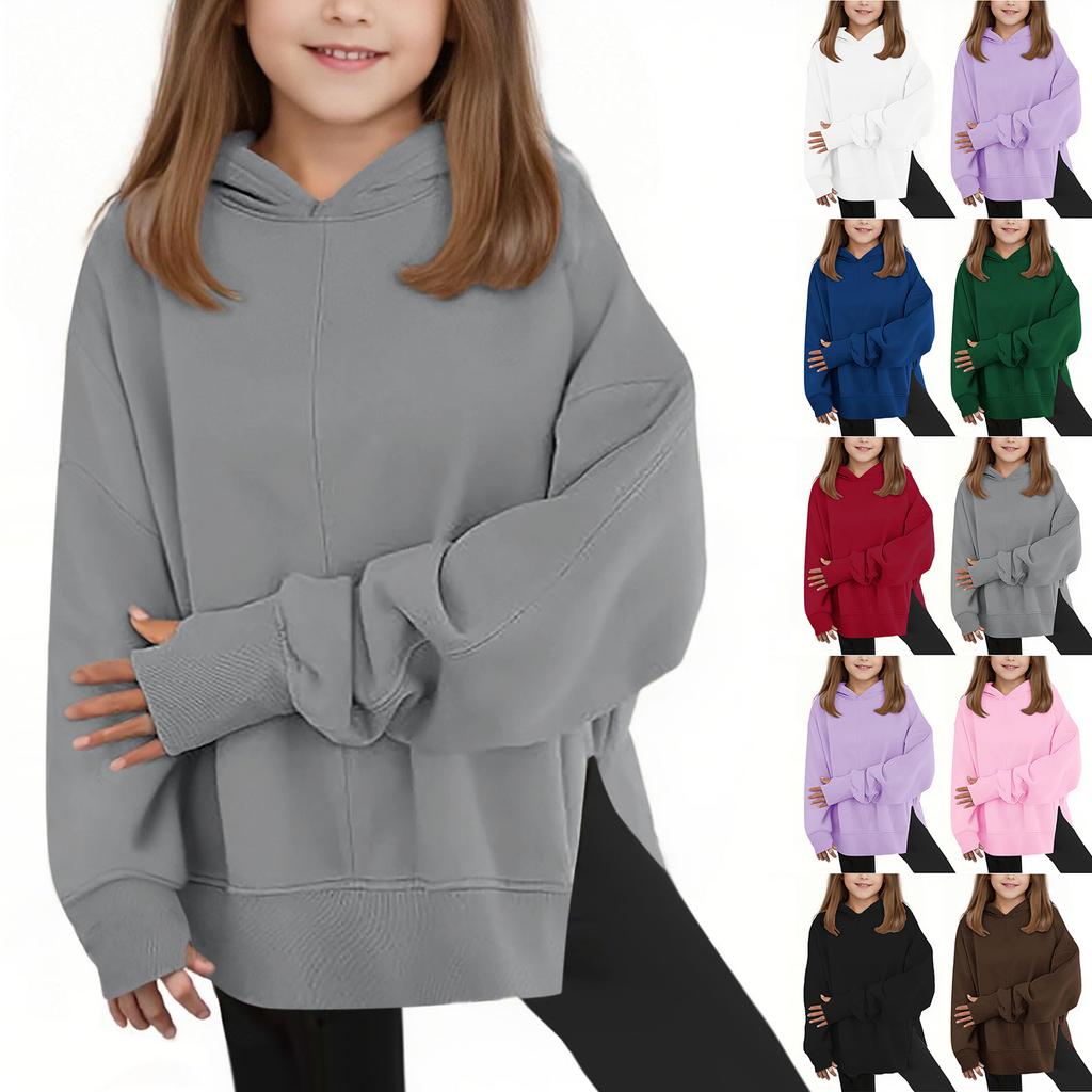Girls' Oversized Hooded Sweatshirt Casual Long-Sleeve Drop-Shoulder Sweatshirt Top