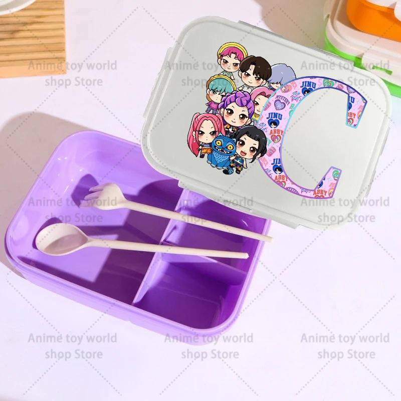 26letters KPop Demon Hunters Lunch Box Girl Boy Portable Bento Boxs Student Hermetic Food Crisper Single Layer Capacity Kid Gift