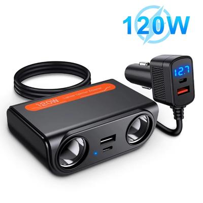 Адаптер автомобильного зарядного устройства 120 Вт PD QC USB Быстрая зарядка Штекер Разветвитель Порты Розетка Светодиодный Вольтметр Электрические Автоаксессуары