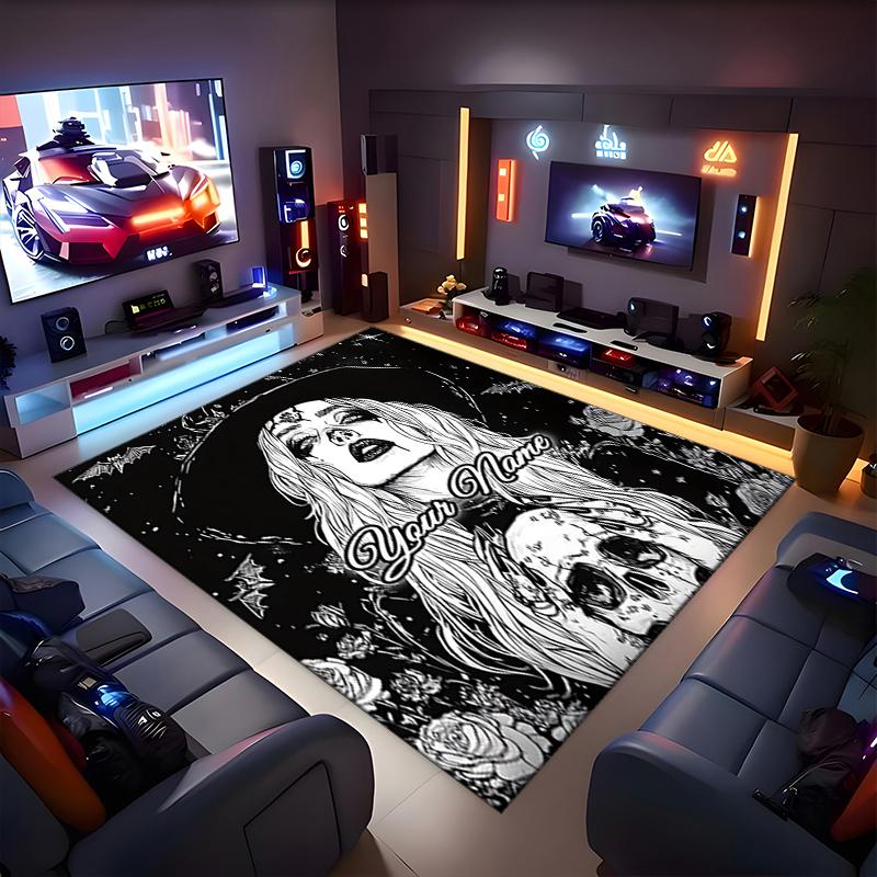 1PC Custom Name Dark Gothic Elegance Theme Floor Mat Ideal for Living Room, Game Rooms, Office, Bedroom,Floor Mat Playful Design