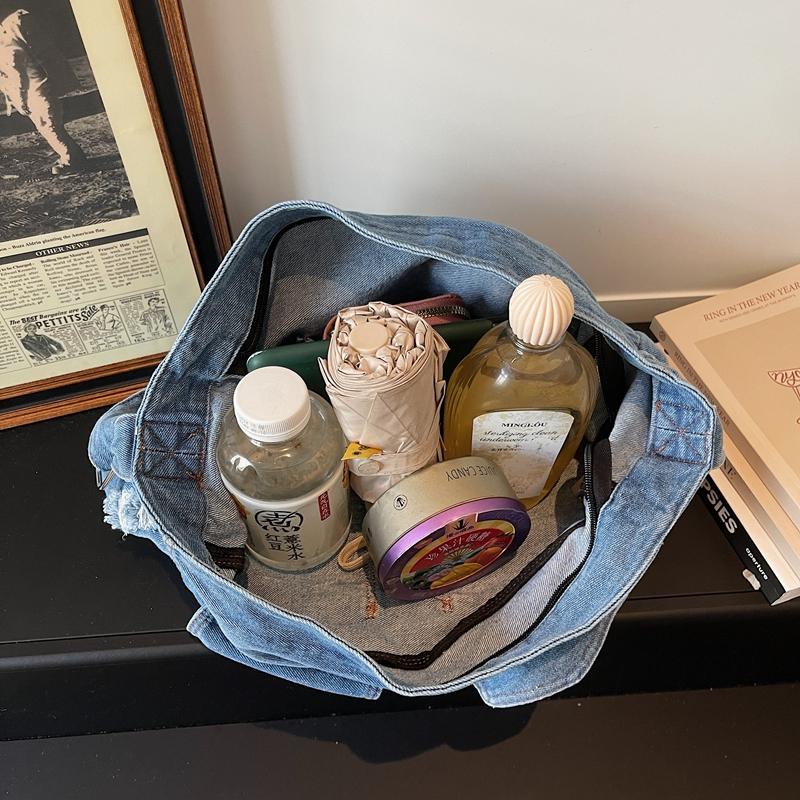 Джинсовая Сумка на Плечо Женская Большая Вместительная Винтажная Сумка-Тоут