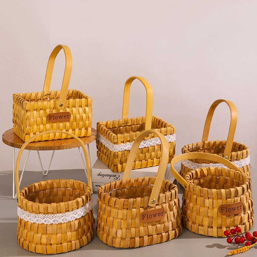 Brown Handheld Woven Flower Basket with Handle Decorative Baskets Gift Storage Basket