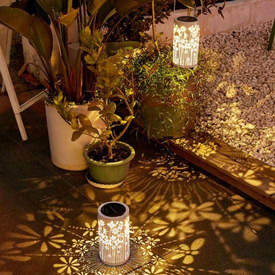 Solar Lantern Outdoor Hanging Light Hollow Pattern Design Automatic On/Off IP54 Waterproof Easy Installation Solar Outdoor Patio Light