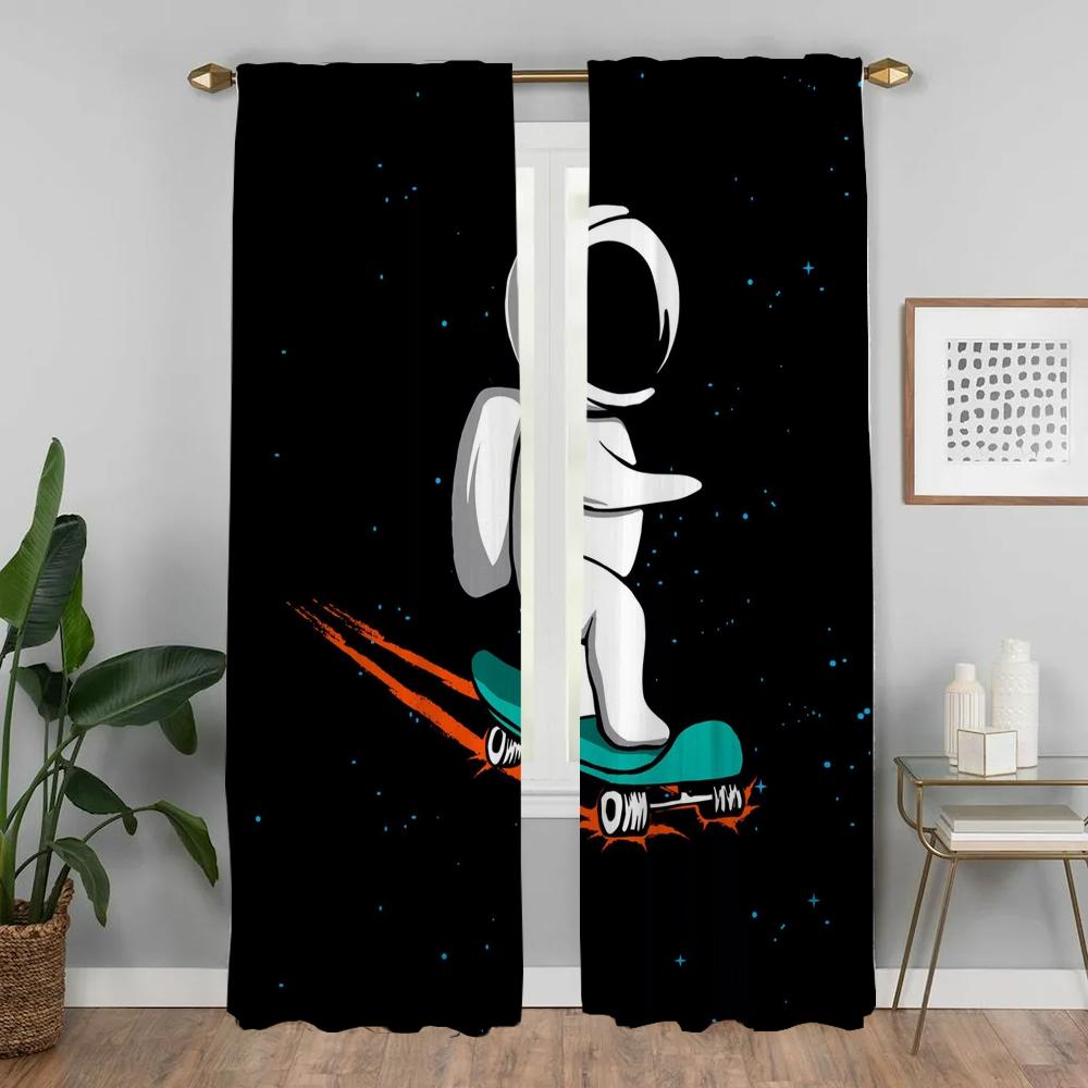 Blackout Curtains for Living Room Astronaut Printing Shades Window Curtain for Room 2 Panel Halloween Decoration Partition Child