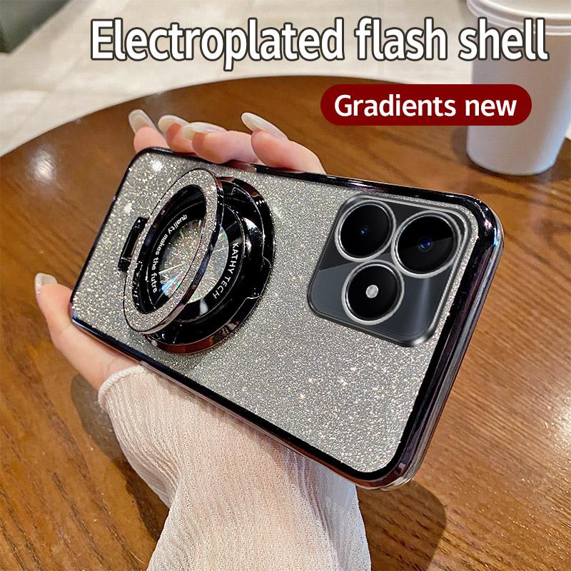 Блестящий чехол для телефона с кольцом-держателем для Realme Note 60 50 5 5i 6i 9i 5 7 8 9 10 11 12 13 14 Pro Plus 4G 5G 14X 14T 12X 11X Мягкий чехол