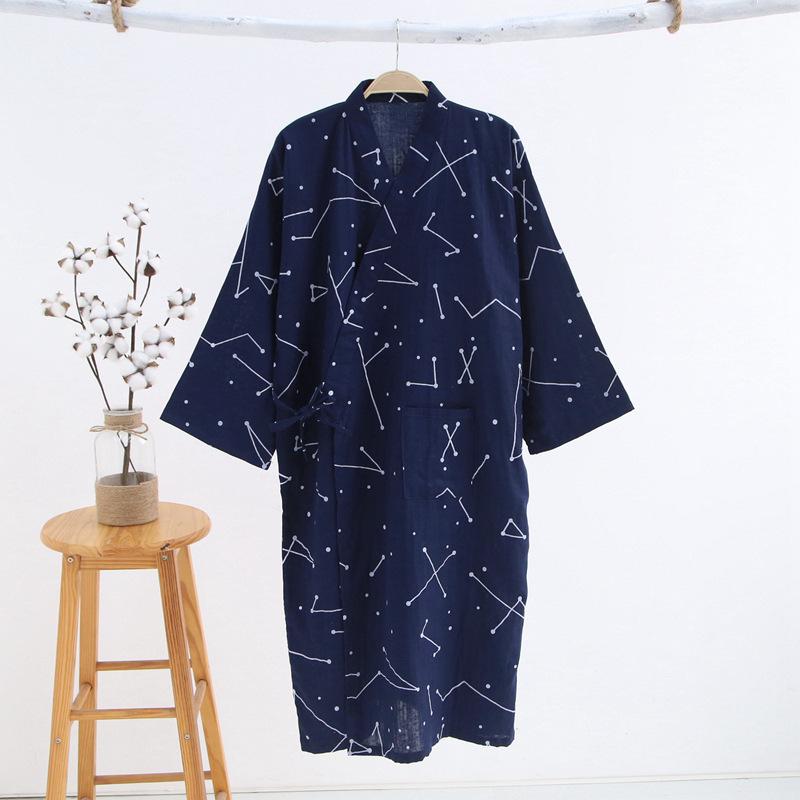 Japanese Kimono Ladies Bathrobe Nightdress Long-sleeved Nightgown Cotton Gauze Summer and Autumn Cute Sweaty Spring Cotton Pajamas