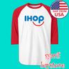 IHOP Международный Дом Блинов Мужской №039;s Футболка унисекс с рукавом реглан, белая с красным, размеры от S до 2XL