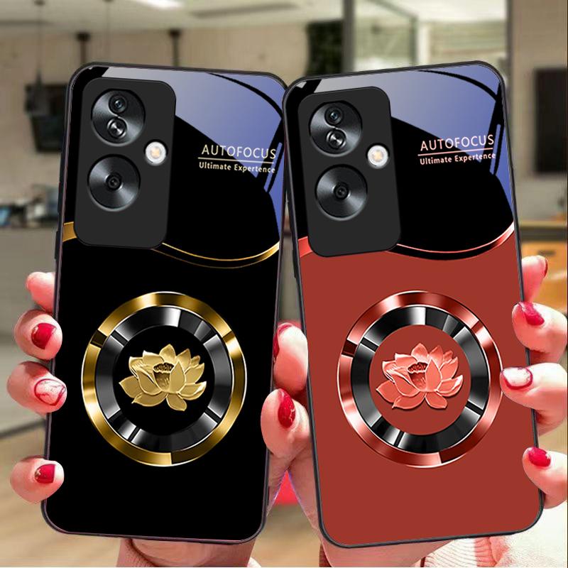 Круг Лотос Золото Для Oppo A79 5G 58 78 74 60 4G Reno 11F Realme GT 6 11 Note 50 10 C55 X2 Закаленное Стекло Черный Чехол для Телефона
