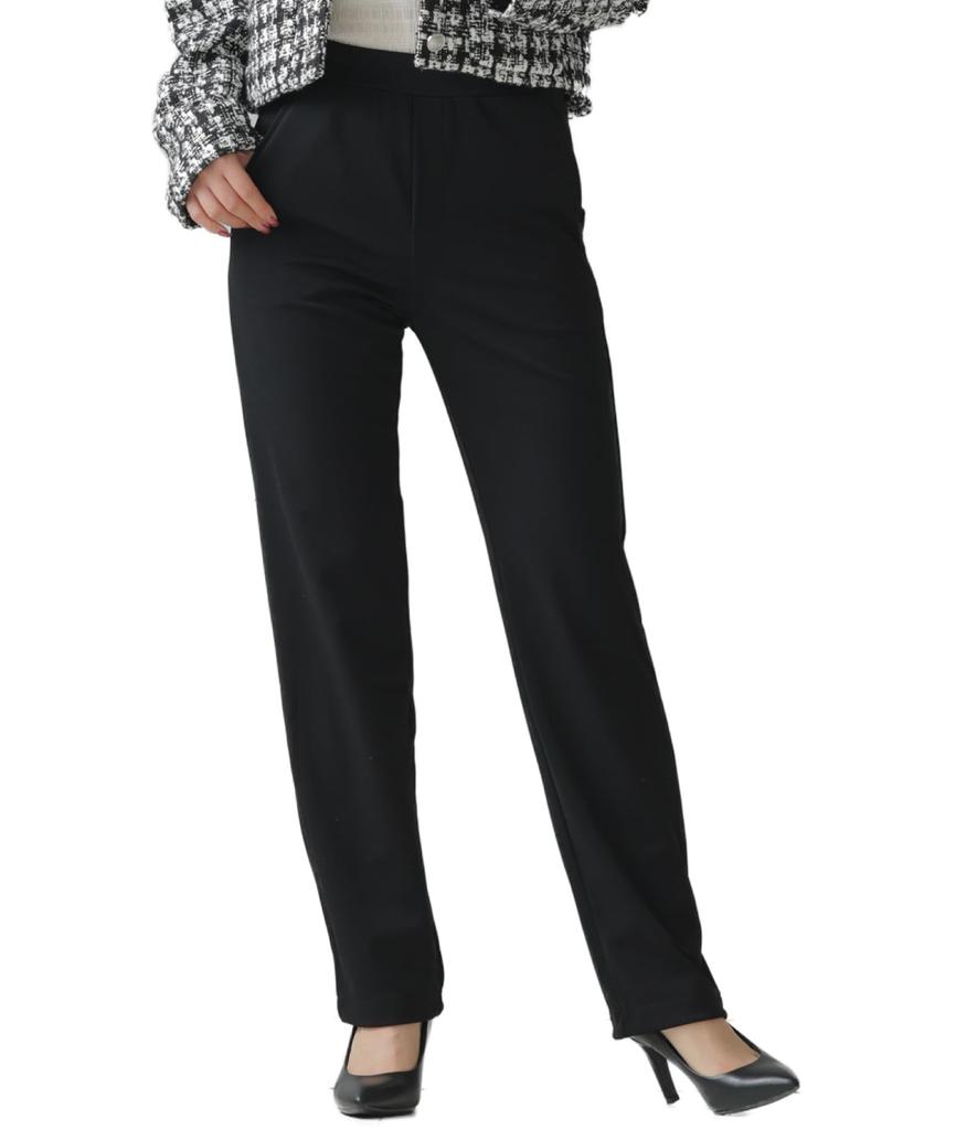 EgneL Формальные Черные Сделано в Сделано в Японии Прямые Эластичные Женские Брюки, Япония, Растягивающиеся, Ткань, На резинке, Посадка, Устойчивые к Сминанию, (012-BK-LL-68)