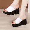 8cm Small Plus Size 32-43 Elegant Comfortable Leather Slippers Platform Wedges Shoes 2025 High Heels Slides for Office Model Mom