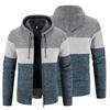 Men Hooded Sweater Coat Color Block Long Sleeve Drawstring Slim Fit Autumn Winter Plush Lining Knitted Cardigan Sweater Streetwear